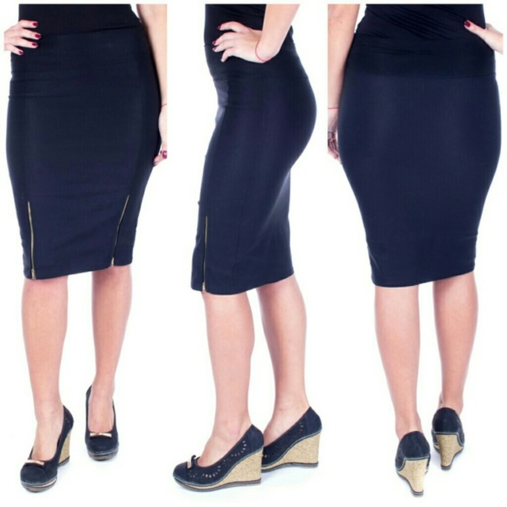 Women Stretch Pencil Skirt, d-4023, Black - Picture 1 of 4